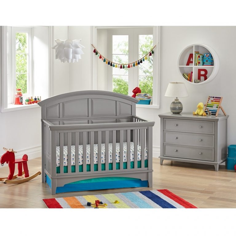 gray crib and dresser