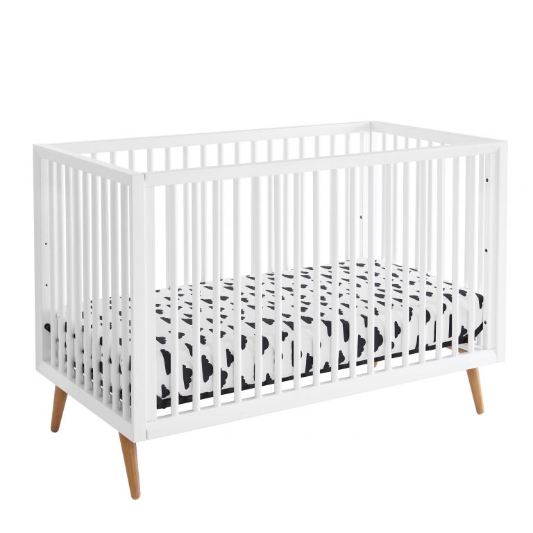 white mid century crib