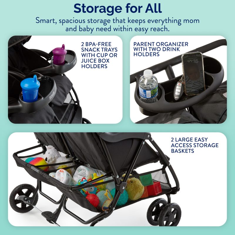 Kolcraft Cloud Plus Double Stroller - Slate Gray Image 6