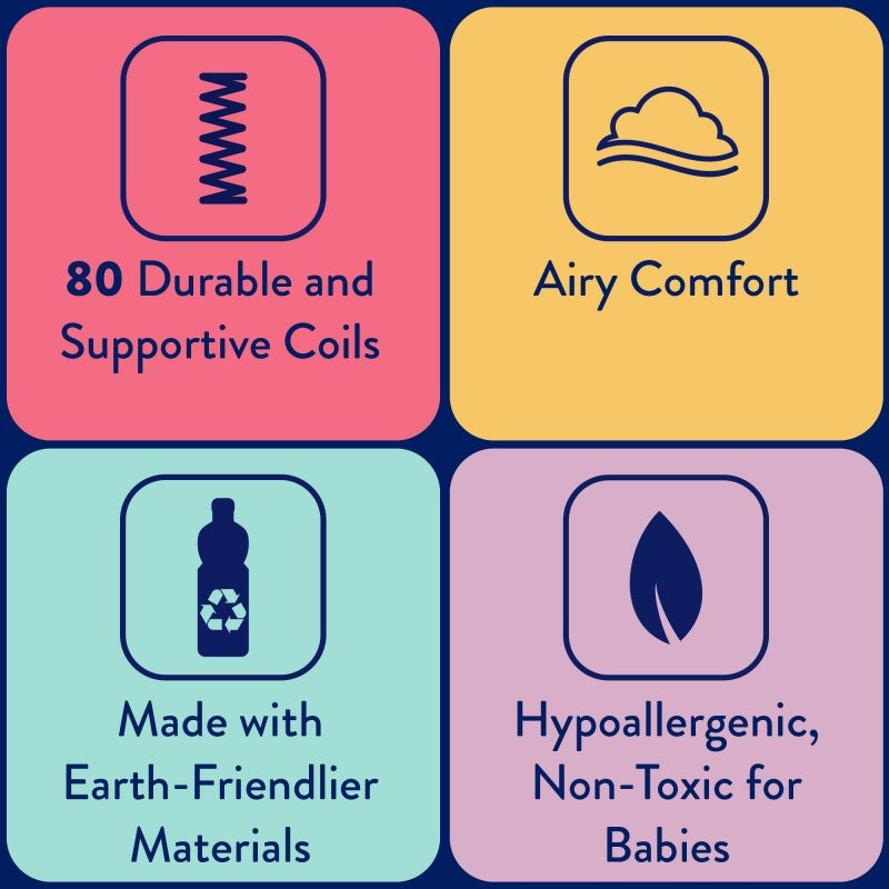 80 durable coils, airy comfort, earth materials, hypoallergenic