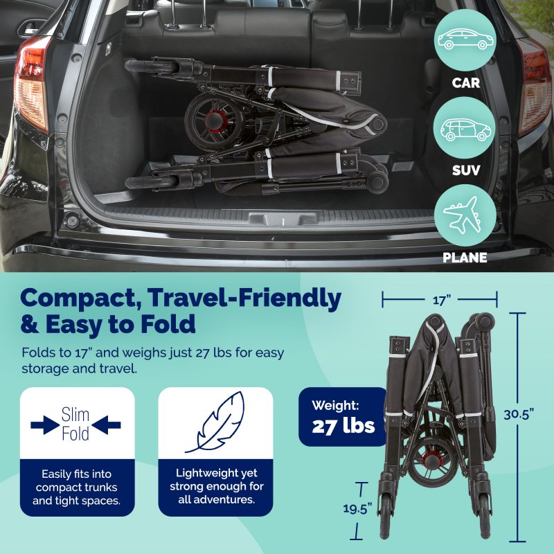 Kolcraft Cloud 360 Stroller Wagon - Midnight Black and Gray Image 8