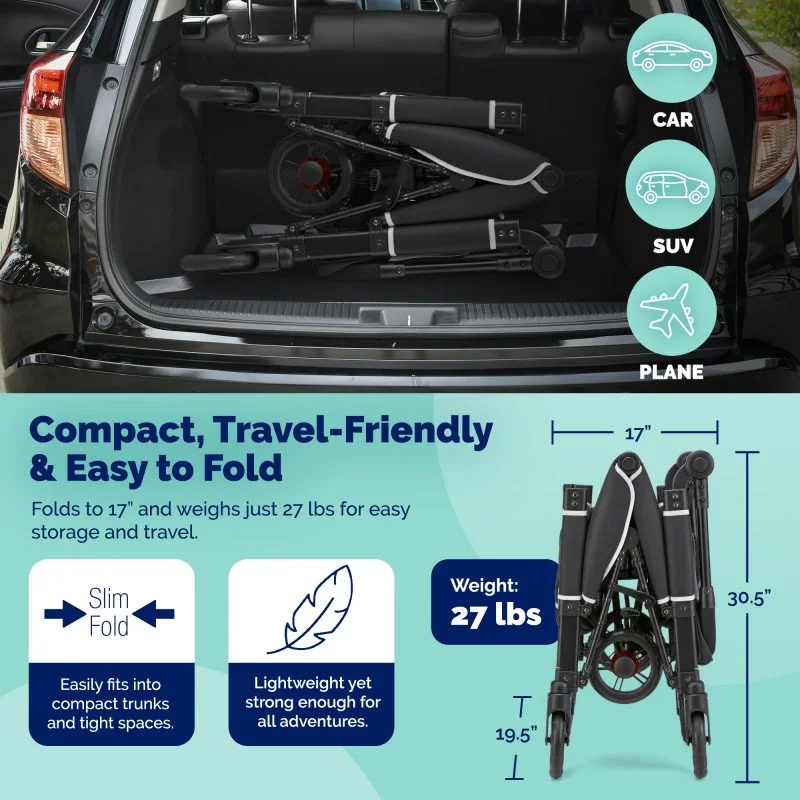 Kolcraft Cloud 360 Stroller Wagon compact easy to fold 17 inch road trips plane rides