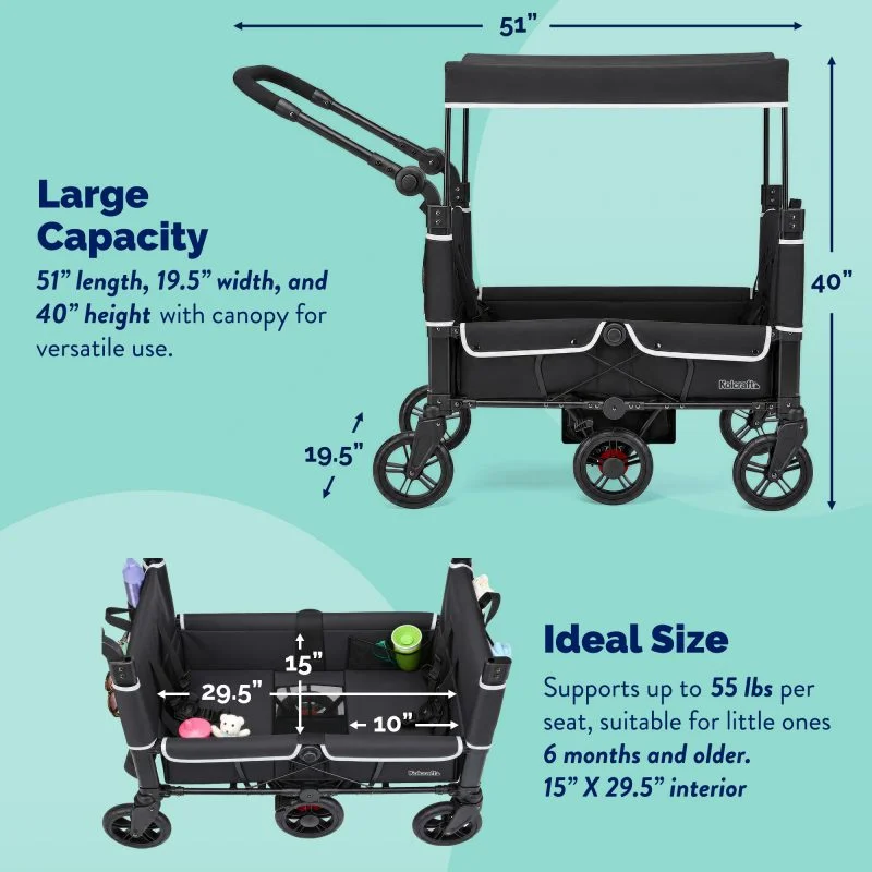 Kolcraft Cloud 360 Stroller Wagon large capacity storage pockets drinks snacks two children