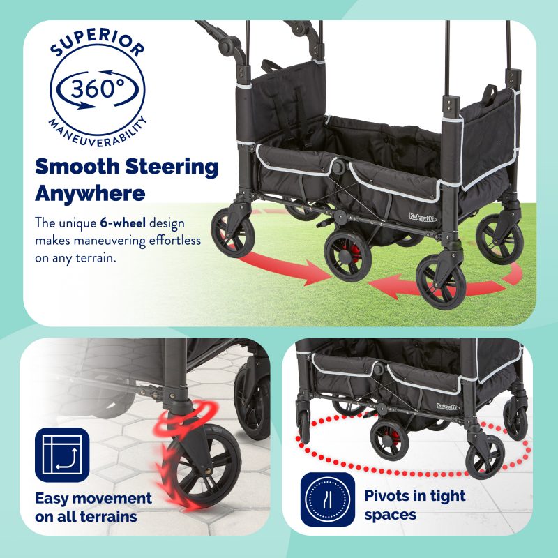 Kolcraft Cloud 360 Stroller Wagon - Midnight Black and Gray Image 7