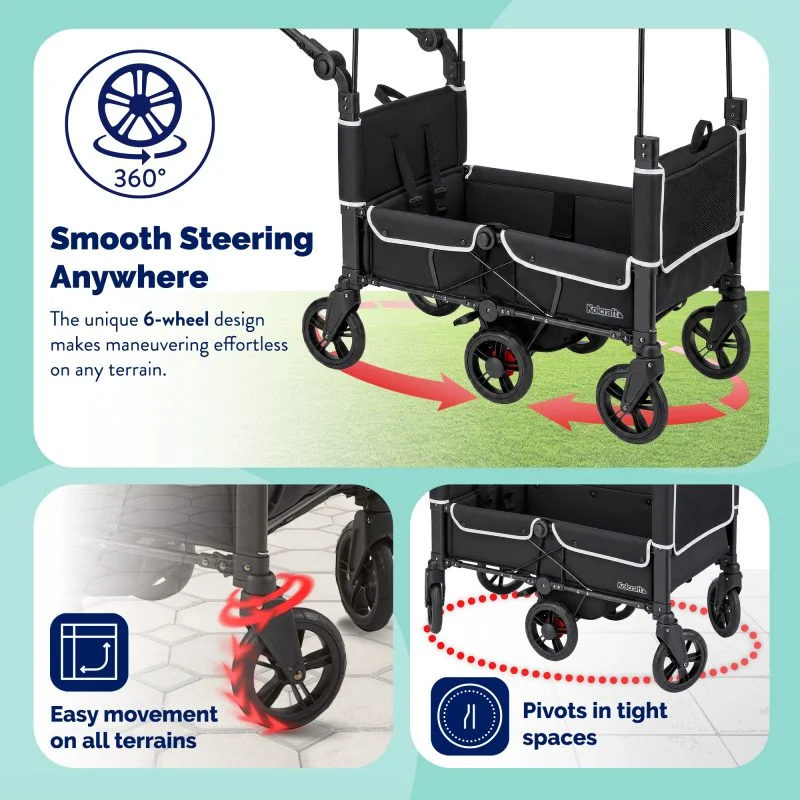Kolcraft Cloud 360 Stroller Wagon smooth steering easy glide wheels shock absorbing chassis center brake