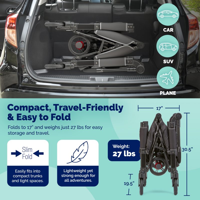 Kolcraft Cloud 360 Plus Stroller Wagon compact easy to fold 17 inch road trips travel