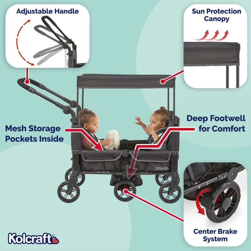 Kolcraft Cloud 360 Plus Stroller Wagon twins two seat layout deep footwell siblings
